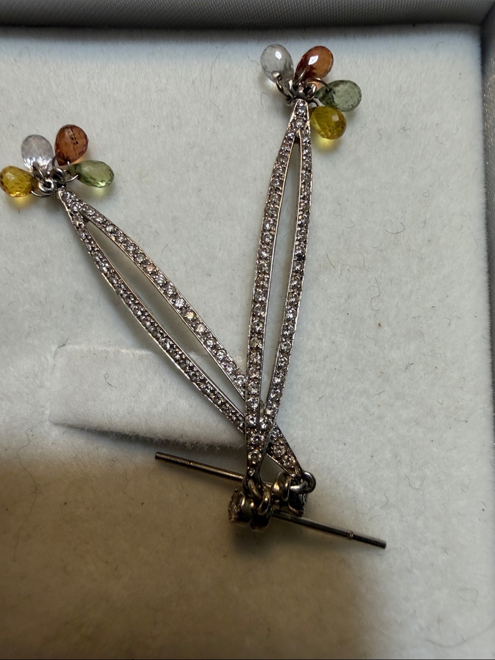 DIAMONDS w/cabachon aquamarine, citrine, lemon and white topaz drop earrings 18k